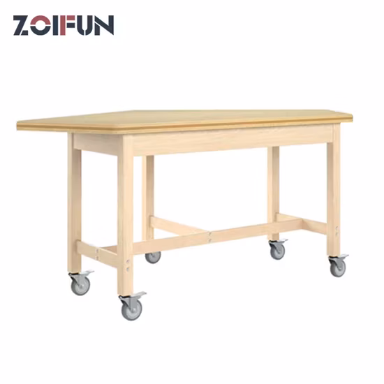 School Laboratory Furniture Students Workstation Mobilde Wooden Table with Wheel